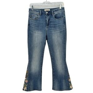 Driftwood Farrah Flare Jeans Womens Size 27 Floral Cropped Embroidered Boho